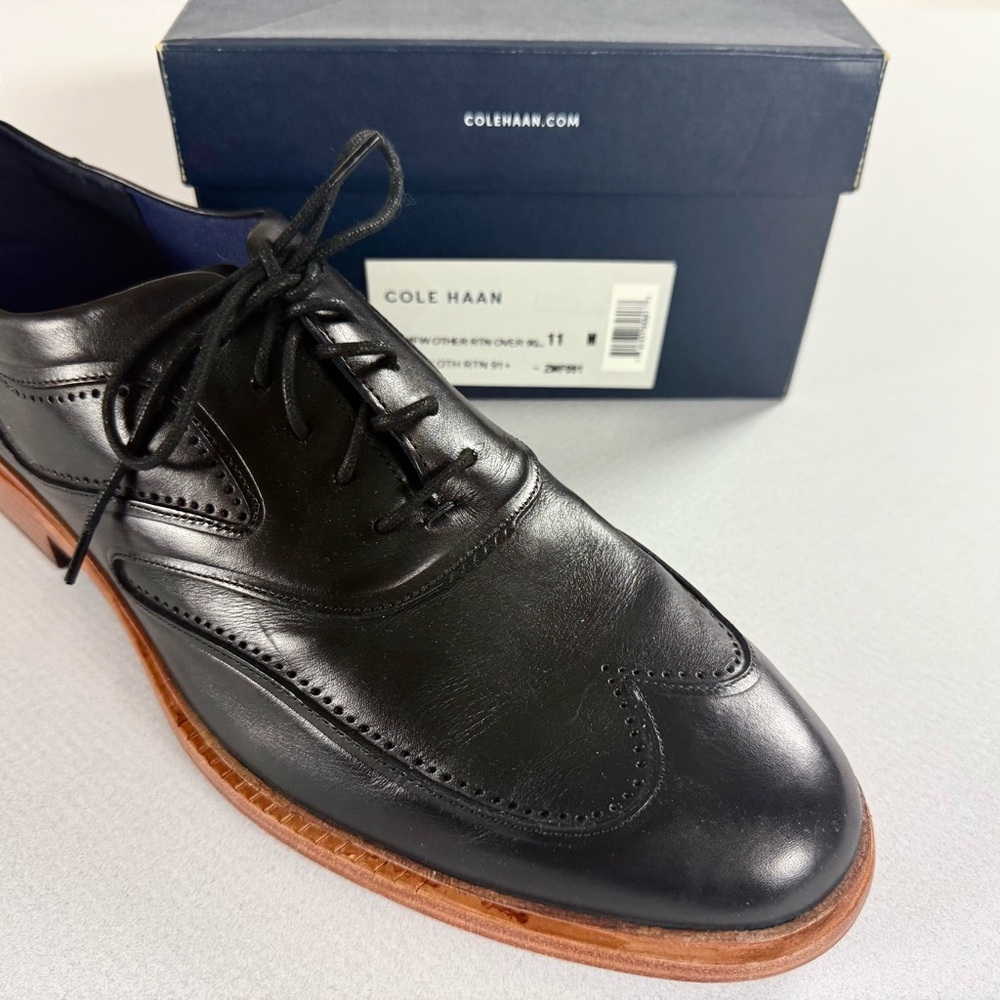 Men's Cole Haan Black Leather Derbys Oxfords with Brown Soles Size 11 M NIB - Picture 6 of 8